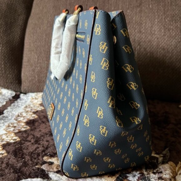 DONNEY & BOURKE Navy Blue Gretta Zip Closure Gold-Tone Hardware Satchel Bag NWT - Picture 6 of 15